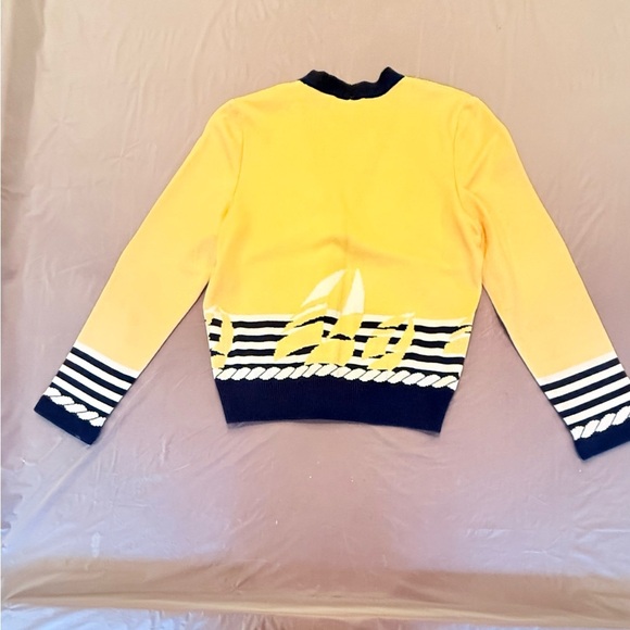 St John Vintage Yellow/Navy Nautical V-neck Cardigan Sweater Size Small MSRP$695 - Picture 8 of 10